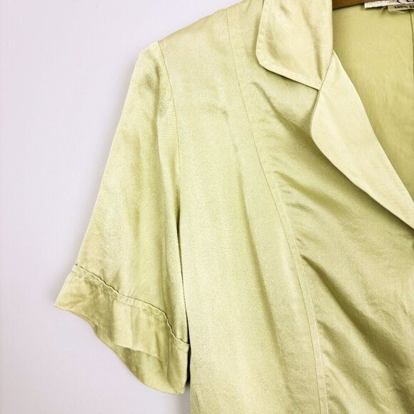 Como Womens 100% Silk Button Up Shirt Green Size 4 - Picture 3 of 5